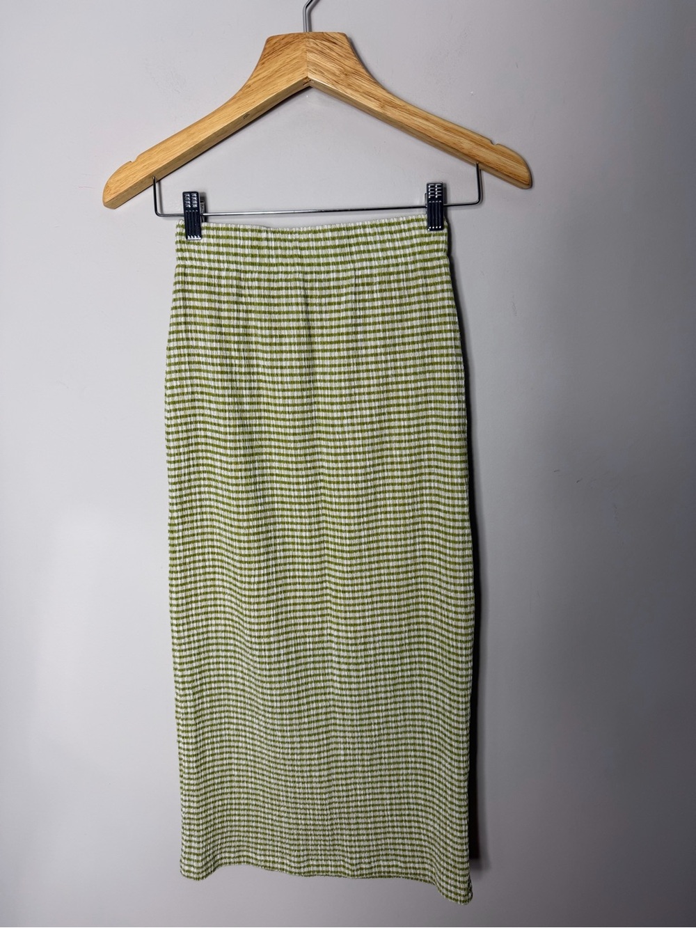 Vince Checked Smocked Midi Skirt Stretch Gingham Green Size XS *202 - Picture 9 of 11